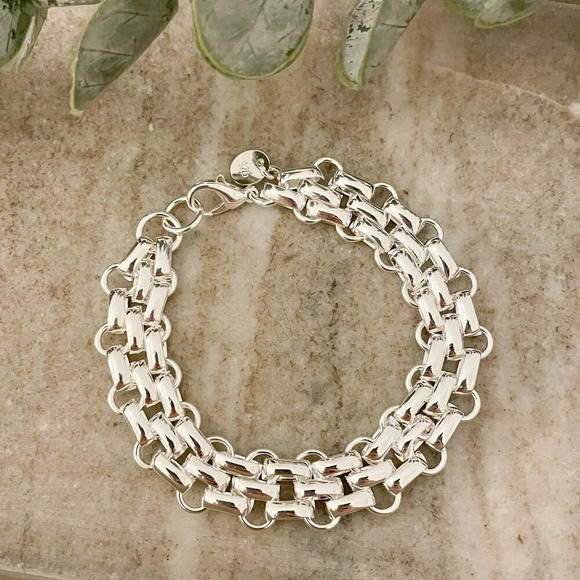 925 Sterling Silver Chunky Chain Link Bracelet Silver Large Link Bracelet - Picture 2 of 6